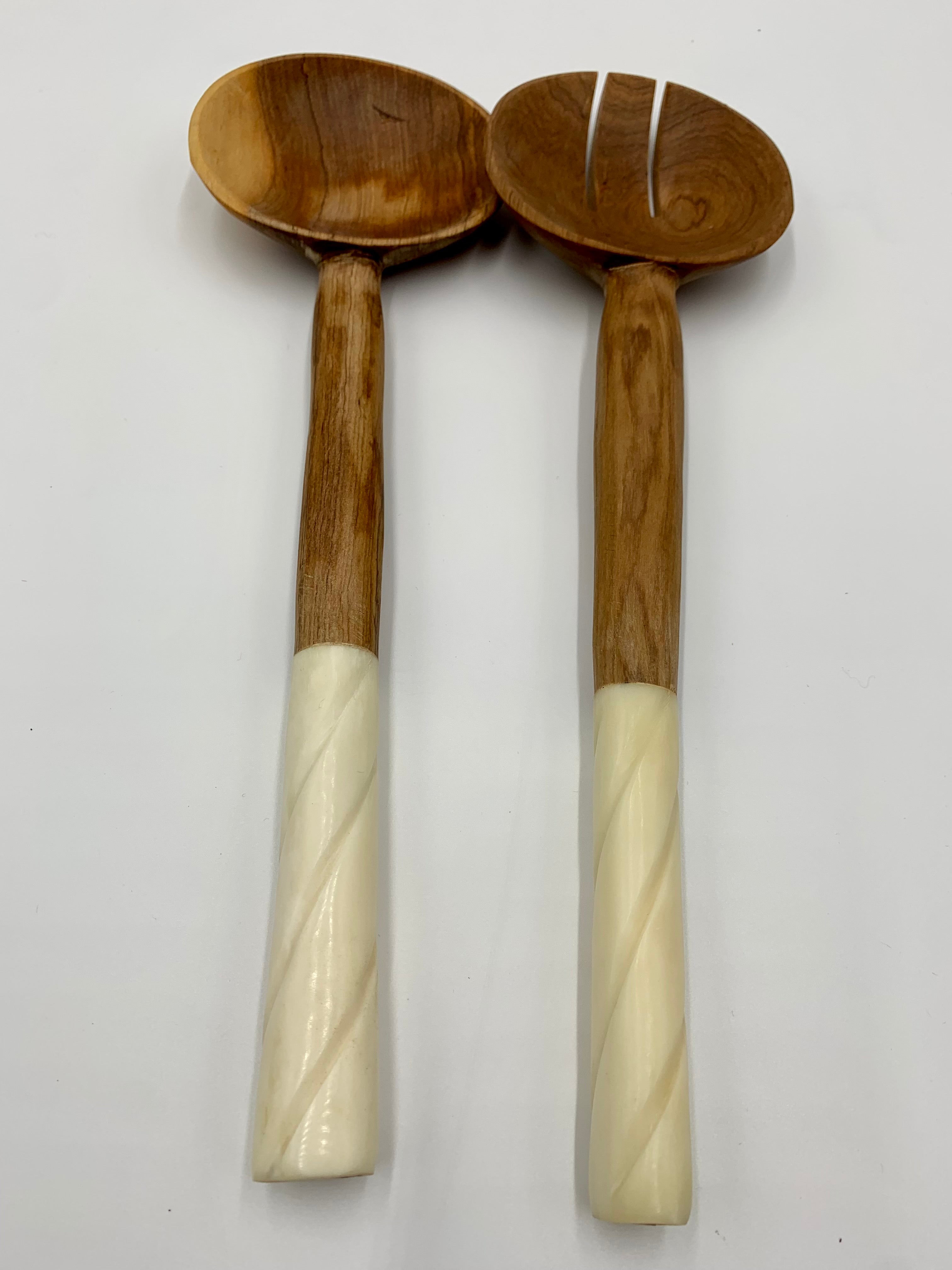 Wooden Serving Spoon White Inlay Set