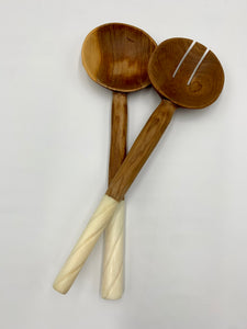 Wooden Serving Spoon White Inlay Set