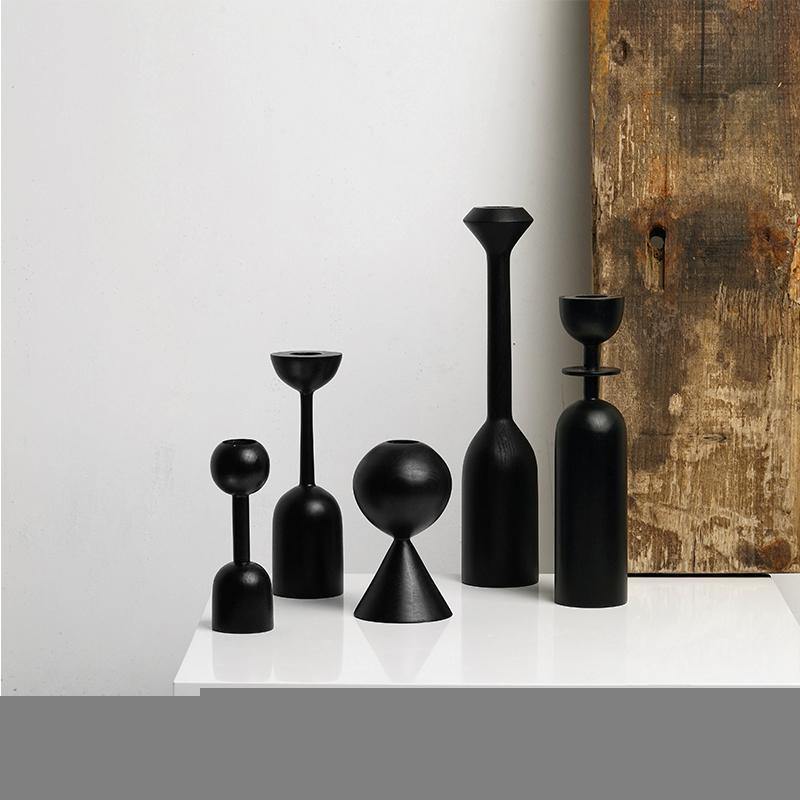 Black Wooden Candle Holder